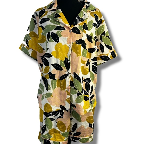 Rachel Zoe Floral Pajama Set - Yellow and Green Leaf Print Tropical - Picture 8 of 9